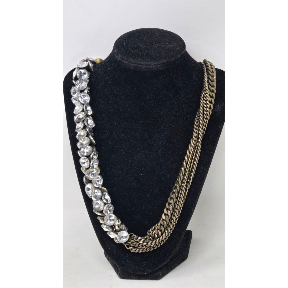 J.Crew Crystal and Brass Chain Asymmetrical Statement Necklace 1937 Tag - Picture 2 of 7